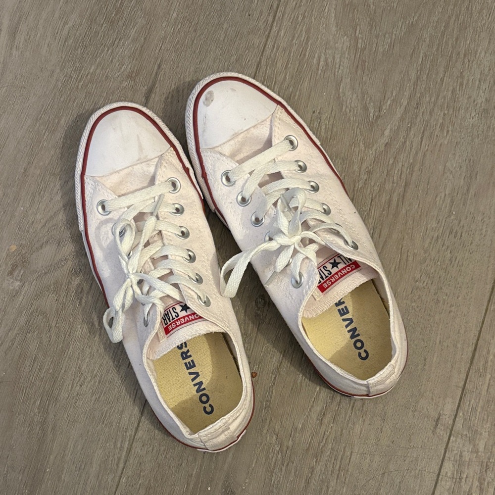 Converse White Low-Top Canvas Sneakers with Red Trim